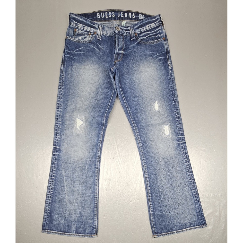 GUESS Jeans Mens 32x30 FALCON Slim Boot Light Blue Wash Y2K Button Fly Denim